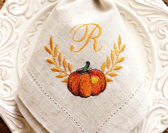 Personalized embroidered napkins, Thanksgiving linen dinner napkins with monogram, custom housewarming gift for her