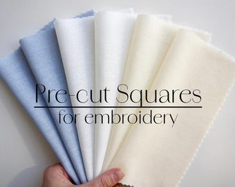 Pre-cut Squares for embroidery, cotton linen fabric Sample Pack, linen fabric for hand embroidery, fabric bundle, basic embroidery supplies