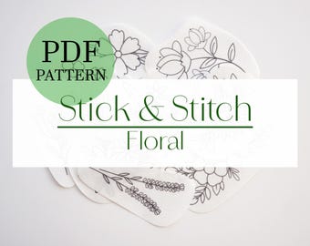 Floral embroidery patterns, printable Stick and Stitch designs, flowers pattern (PDF  Download)