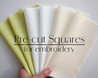 Pre-cut Squares for embroidery, cotton linen fabric Sample Pack, linen fabric for hand embroidery, fabric bundle, basic embroidery supplies