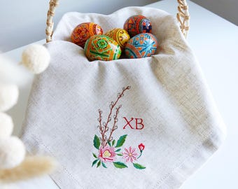 Orthodox Easter basket cover, "Christ is Risen", traditional Easter embroidered napkin, table decor
