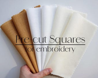 Pre-cut Squares for embroidery, cotton linen fabric Sample Pack, linen fabric for hand embroidery, fabric bundle, basic embroidery supplies