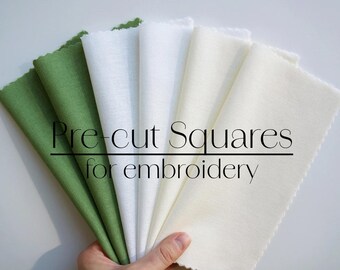 Pre-cut Squares for embroidery, cotton linen fabric Sample Pack, linen fabric for hand embroidery, fabric bundle, basic embroidery supplies