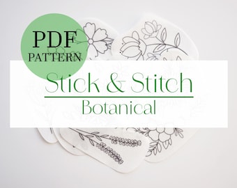 Botanical embroidery patterns, printable Stick and Stitch designs, wild flowers pattern (PDF Download)