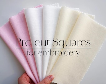 Pre-cut Squares for embroidery, cotton linen fabric Sample Pack, linen fabric for hand embroidery, fabric bundle, basic embroidery supplies
