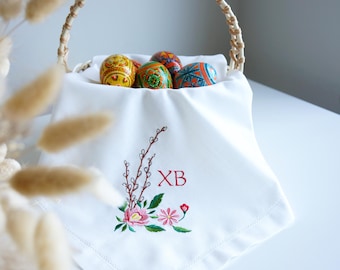 Orthodox Easter basket cover, "Christ is Risen", traditional Easter embroidered napkin, table decorations