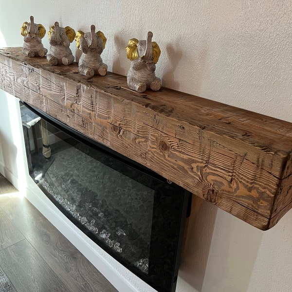 Fireplace Mantel , Hand Hewn Wood Mantle , Distressed Mantel, Floating Mantle, Mantel, Mantle, Custom Sizes Mantel 36-102", Mantel Shelf,