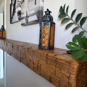 Rustic Hand Hewn Fireplace Mantel - Distressed Floating Shelf - Custom Sizes 36-102" - Farmhouse Decor