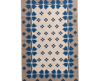 Floral Swedish Kilim Rug | Scandinavian Wool Flatweave | Modern Handwoven Rug | Custom Size Wool Area Rug | Boho Neutral Scandinavian Decor