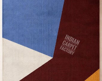 Handwoven Blue and Maroon: Rya I Scandinavian Modern Minimalist Design Vintage kilim Scandinavian Kilim Rug | Handwoven Wool Flat Weave |