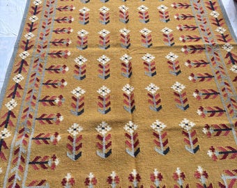 Vintage kilim Scandinavian Kilim Rug | Handwoven Wool Flat Weave | Minimalist Nordic Carpet | Geometric Boho Area Rug |White black kilim rug