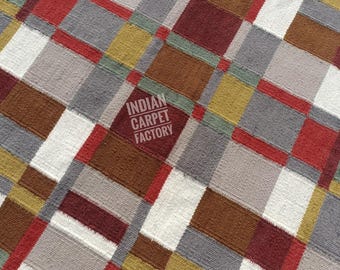 Handwoven Scandinavian Green and White Chic Wool Rug: Swedish Marianne Richter Inspired Flatweave Rug Geometric Design Custom Size Large Rug