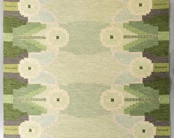 Green Swedish Kilim Rug | Scandinavian Wool Flatweave | Modern Handwoven Rug | Custom Size Wool Area Rug | Boho Neutral Scandinavian Decor