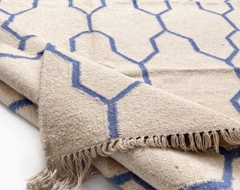 Handwoven Wool Kilim Rug: Swedish Geometric Flatweave, Pastel Colors