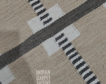 Handwoven Wool Kilim Checkered Pattern Rug,High Quality Dhurrie Swedish Scandinavian Handmade Flatweave Rug for Living Room,Home Decor