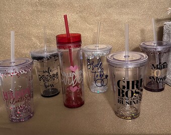 Custom Personalized Snow Globe Tumblers Bride/Bridesmaids/Business/Zodiac and more