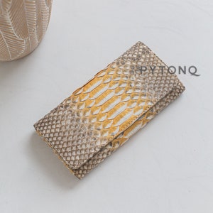 Gold Snakeskin Long Flap Wallet for Women. Python Skin Long - Etsy