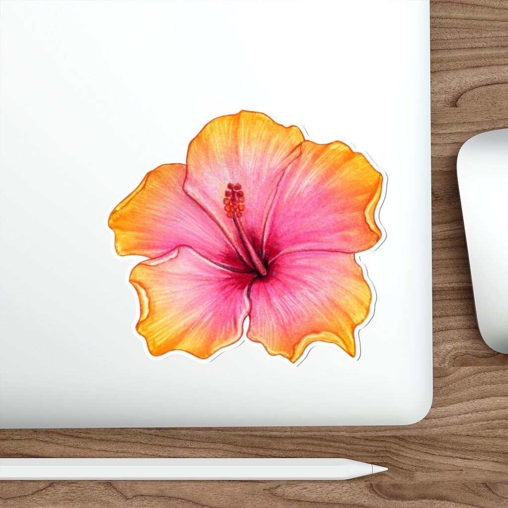 Yellow Pink Hibiscus Sticker - Etsy