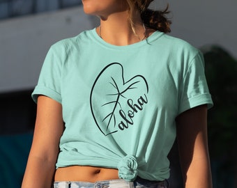 Aloha Hawaiian Plant Tee, Shirt, Tropical Hawaiian Plant T-Shirt, Minimalist Line Art Plant Tee| Botanical Leaf, Tee, Aloha Heart Shirt