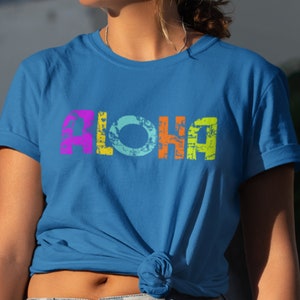 Colorful Aloha Shirt,  Bright Aloha, Tee, Aloha Lettering Shirt, Hawaii Vacation T-Shirt, Aloha Trip Shirt, Hawaiian Souvenir Shirt