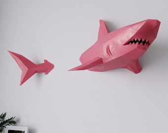 3D Haifisch Wanddekor- Schwimmen an der Wand.Der Hai ist zu Besuch in Ihrem Haus. Es ist kein gefaltetes Papier