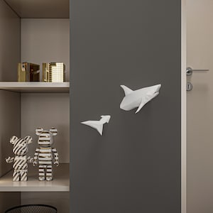 3D shark wall decor Swimming on the wall.The shark is visiting your house.amazing boys room decor. Kids bath decor.İt is not a folded paper White