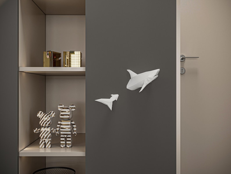 3D shark wall decor Swimming on the wall.The shark is visiting your house.amazing boys room decor. Kids bath decor.İt is not a folded paper White