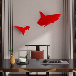 The red shark is very sparkly. stand out in your room