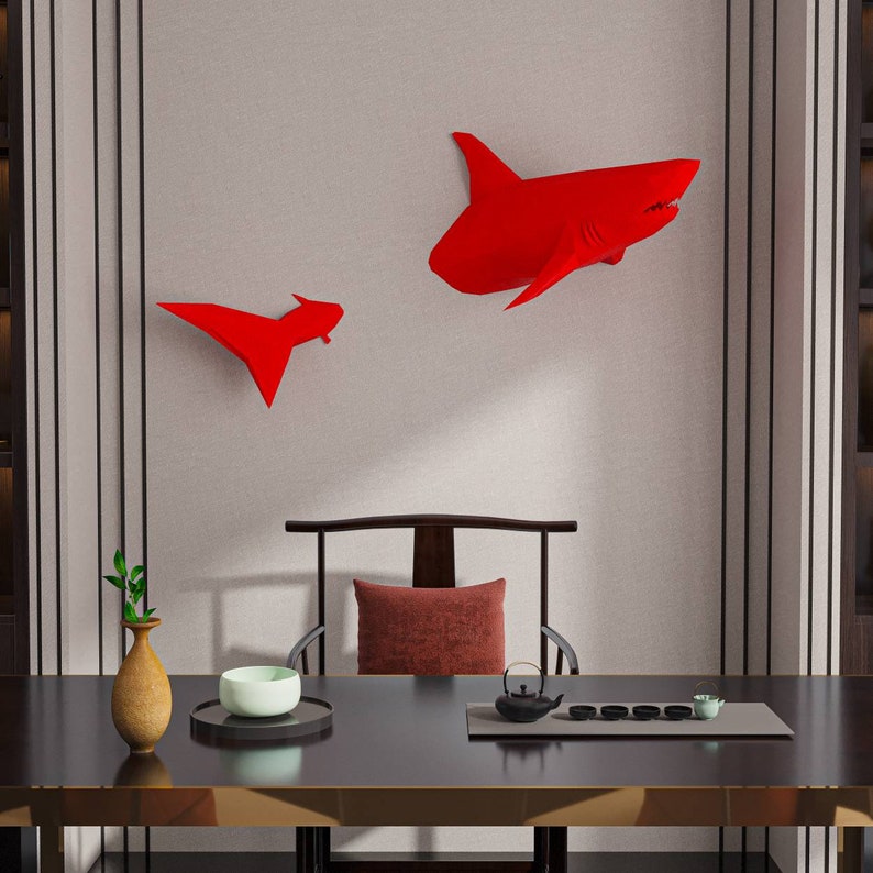 The red shark is very sparkly. stand out in your room