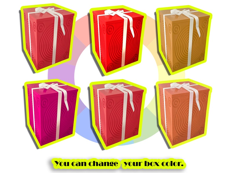 I also produce the boxes of the products myself. Our standard box shape is as in the picture. I can make a box in any color you want.