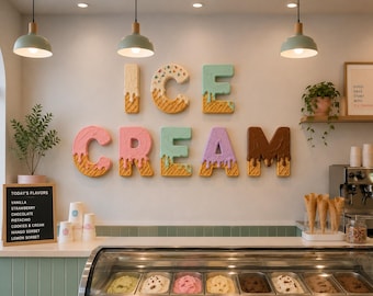 Custom Ice Cream Shop Sign, Sweet Letters, Dripping Waffle Letter Wall Decor,