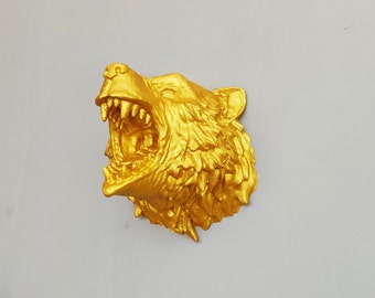 3D Gold Painted Bear wall decor- Artistic desing bear  wall statue