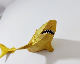 3D Metallic Shark Wall Decor – Diamond Cut, Kids Room Art