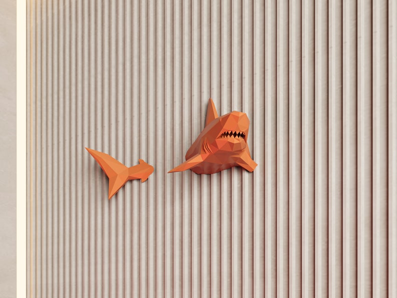 3D shark wall decor Swimming on the wall.The shark is visiting your house.amazing boys room decor. Kids bath decor.İt is not a folded paper Orange