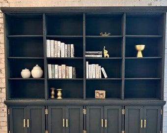 Miniature Library, Magnolia Blackboard, Scale 1:12 , Wood Dollhouse Furniture, Custom Gold Handles & Working Cabinets