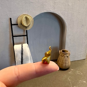 Tiny Gold Elephant, Dollhouse Miniature, Scale 1:12