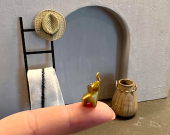 Tiny Gold Elephant, Dollhouse Miniature, Scale 1:12