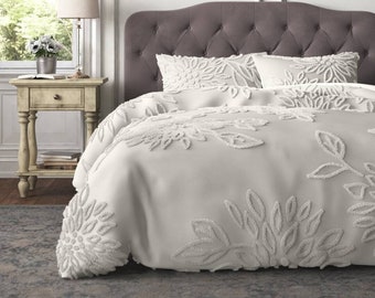 Ensemble de housse de couette touffetée florale en coton 3 pièces / Boho King, Queen, Twin, ensemble de literie pleine grandeur / Ensemble de housse de couette de luxe Boho / Décoration intérieure