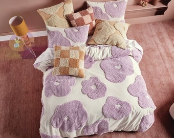 3 PCS Floral Tufted Duvet Cover Set / 100% Cotton Comforter Cover / King Queen Duvet Set / Boho Washed Duvet Cover / Home Decor Bedding Set