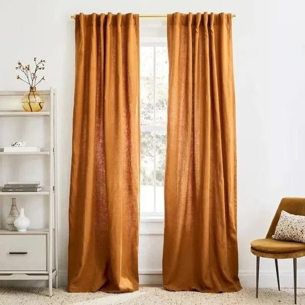Set Of 2 Burnt Orange Curtain Panels 100% Natural Cotton Bohemian Curtains Custom Size Drapery Panels For Bedroom / Living Room Home Decor