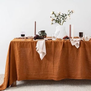 Terracotta Table Cloth / Rectangle Farmhouse Table Cloth / Boho Wedding Decor Table Cloth / Custom Sizes / Cotton Washed Large Table cloth