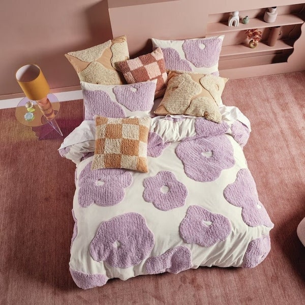 3 PCS Floral Tufted Duvet Cover Set / 100% Cotton Comforter Cover / King Queen Duvet Set / Boho Washed Duvet Cover / Home Decor Bedding Set