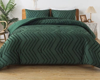 3 - Piece Green Cotton Tufted Duvet Cover / Home Decor King, Queen, Twin Size Comforter Cover / Washed Bedding Set / Housewarming Gift.