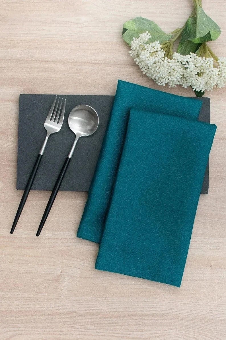 Linen Teal Napkins- Set of 6 – Belletabledecor