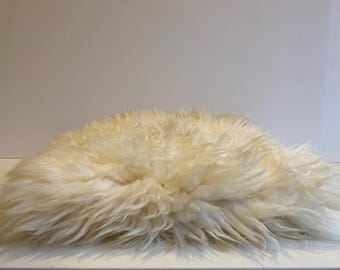 Medium Rectangular Furry Faux Fur Ivory Decorative Throw Pillow Cover
