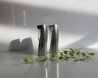 Heavy Modern Twist Sterling Silver Salt and Pepper Shakers