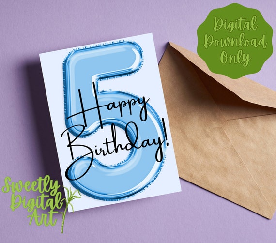 Printable 5th Birthday Card Happy Birthday Instant Download | Etsy