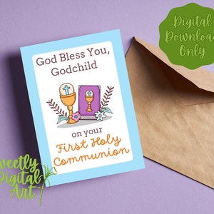 First Communion Card for Godchild - Instant Download - Printable Card for First Communion - Catholic Card from Godparents - 1st Communion