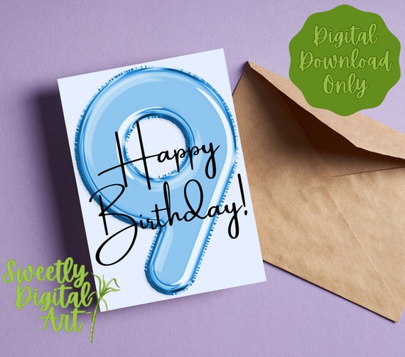 Printable 9th Birthday Card Happy Birthday Instant Download - Etsy