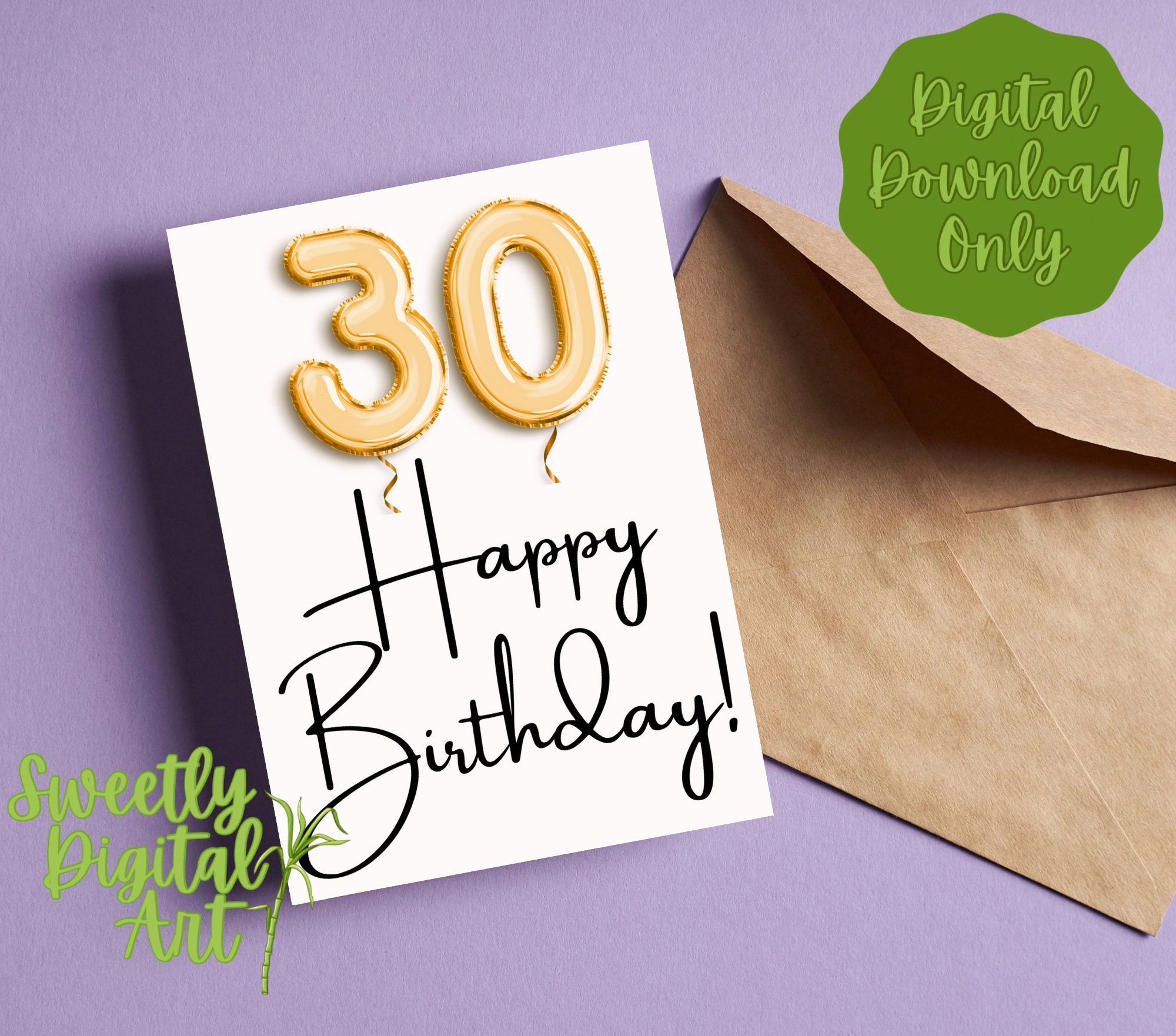 Printable 30th Birthday Card Happy Birthday Instant Download Download ...